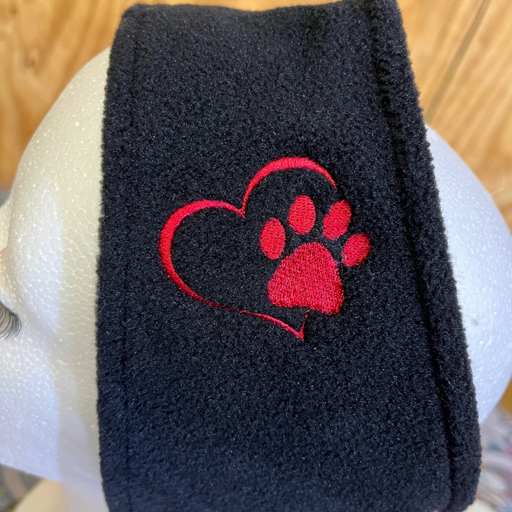 NEW Embroidered Fleece Headband in Black with Puppy Love design
